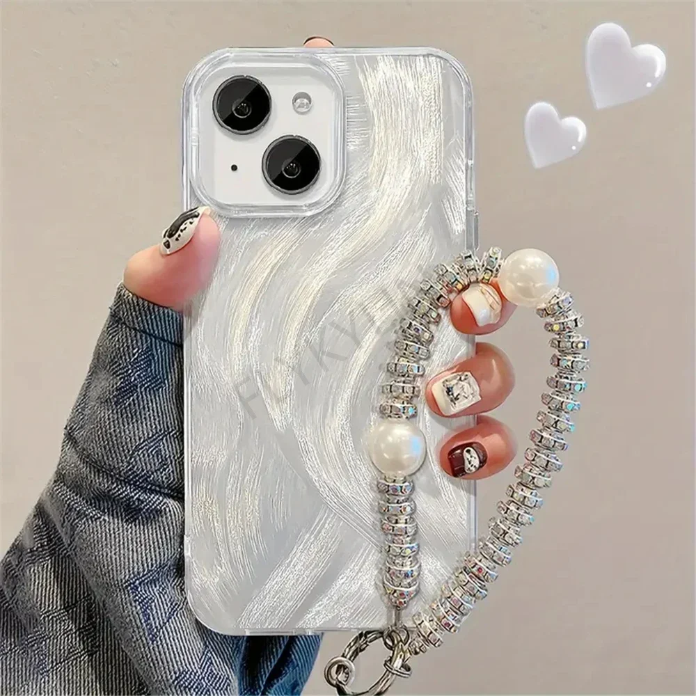 Funda de teléfono con pulsera de diamantes y perlas para OPPO A16 A16S A54S A53S A17 A5 A9 2020 Reno 11 12 Pro 12F, cubierta de cadena con brillo degradado - imagen 3