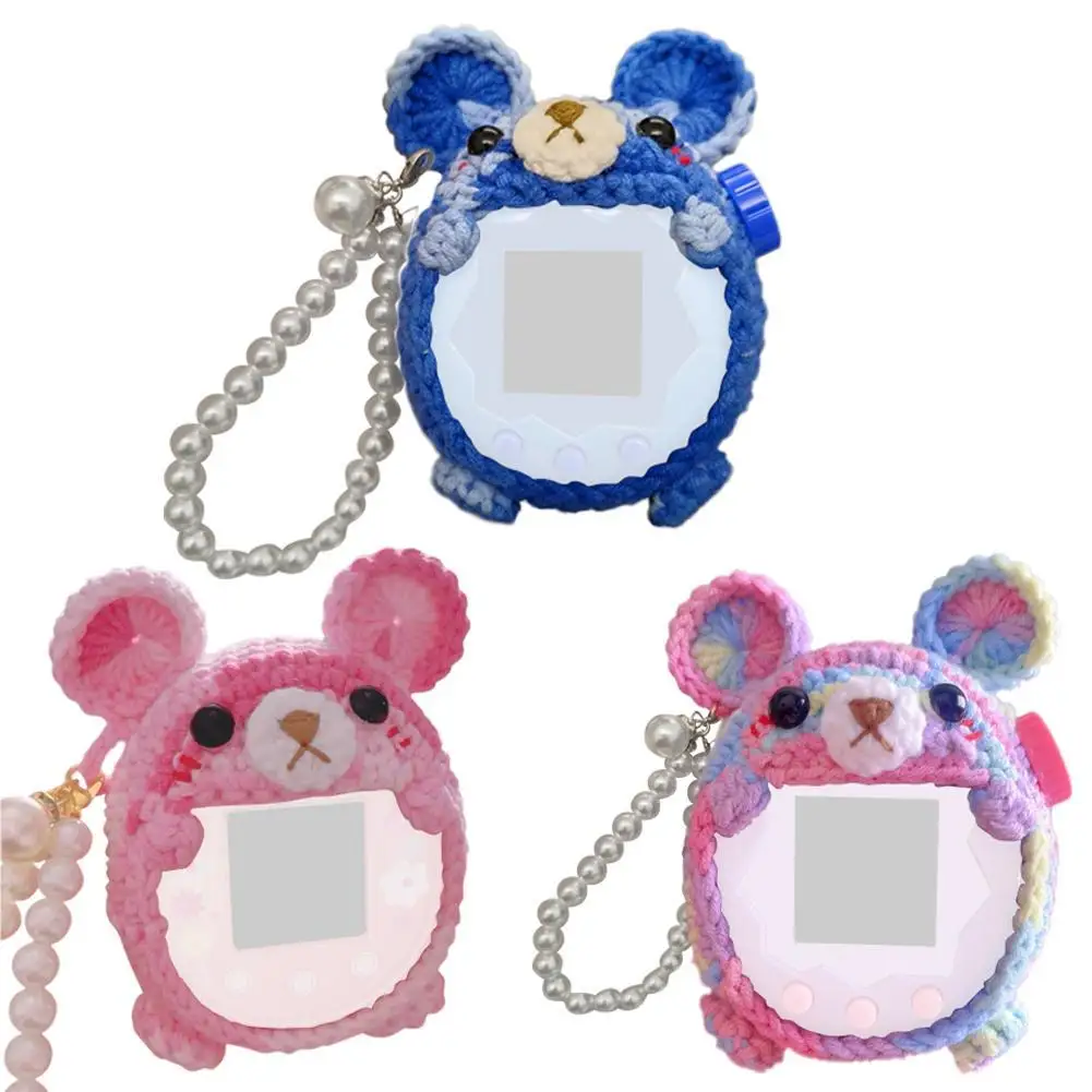 Funda protectora para Tamagotchi Paradise, oso colorido hecho a mano con cordón de perlas, carcasa protectora electrónica anticaída para mascotas