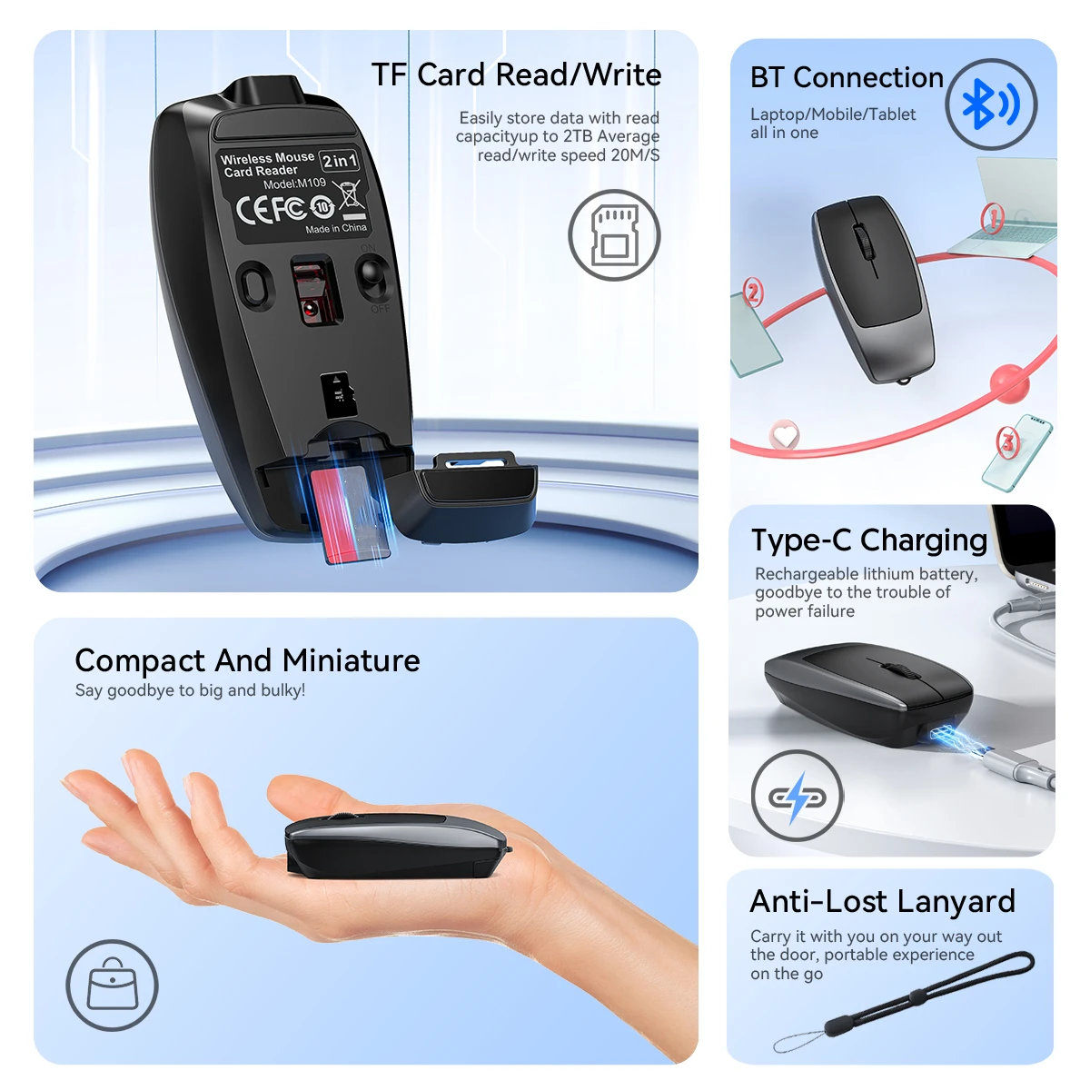 Ratón Inalámbrico Bluetooth 5,1 Mini Portátil Lector TF DPI Silencioso - imagen 4