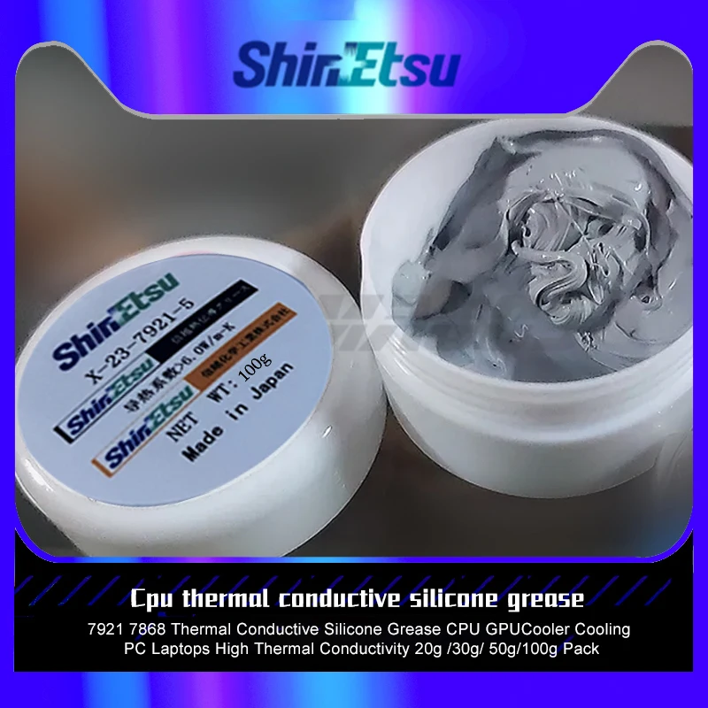 Shin-Etsu 7921 7868 Grasa térmica para CPU GPU Cooler refrigeración PC portátiles alta conductividad térmica paquete de 20 g/50 g