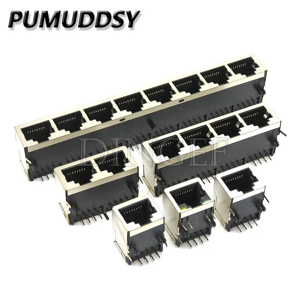 RJ45 59 conector Jack de placa de ángulo recto PCB hembra de Metal 8P8C enchufe de cabeza de cristal interfaz de red de 21mm cuerpos largos