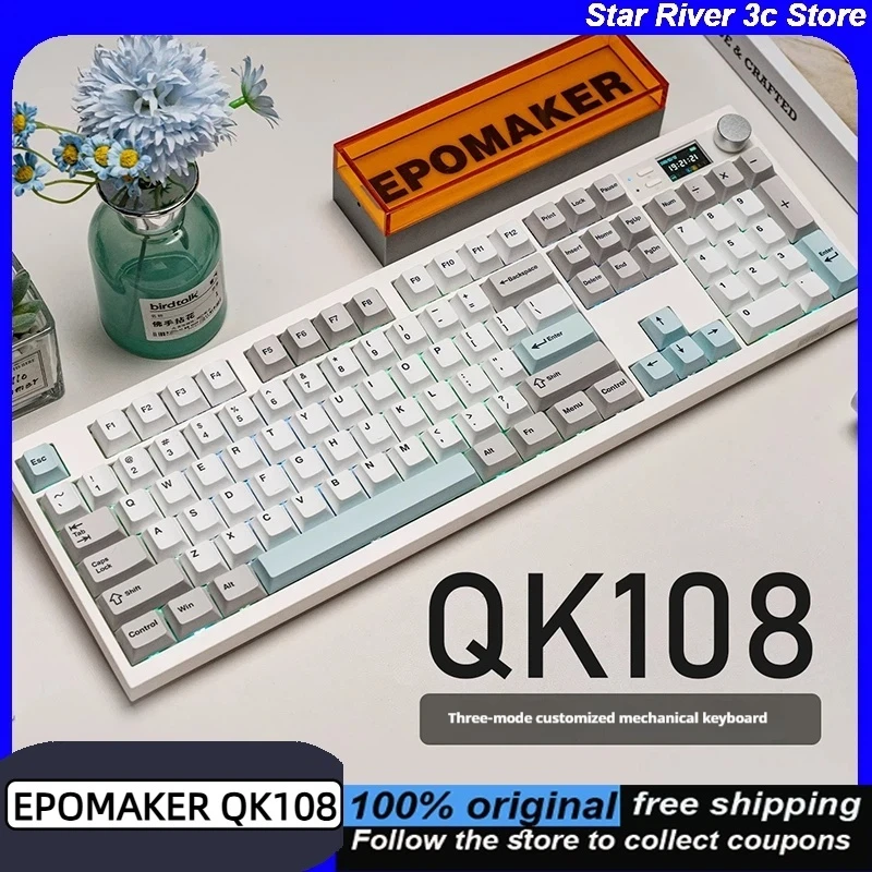 EPOMAKER QK108 teclados mecánicos inalámbricos Bluetooth con teclas PBT intercambiables en caliente batería de 8000mAh teclados para juegos personalizados RGB