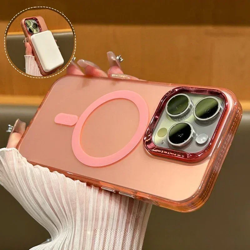 Funda esmerilada magnética colorida con láser chapado a la moda para iPhone 15 13 11 14 12 Pro Max 15 Plus Magsafe funda trasera dura de silicona - imagen 3