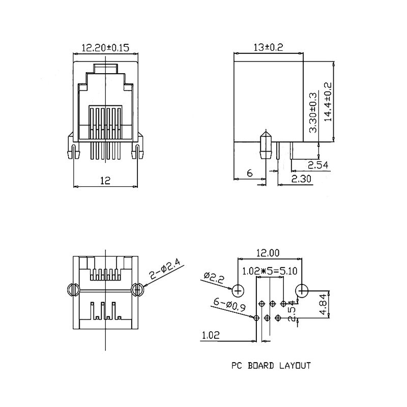 Conector Modular de teléfono con montaje PCB, interfaz de cristal hembra para conector de teléfono, 10 piezas, RJ12, 6P6C, RJ11 - imagen 4