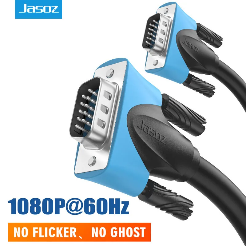 Jasoz 1080P Cable VGA 15 pines VGA macho a macho trenzado negro blindaje de alta calidad Cable HDTV VGA con ferrita Core1M 5M 10M 20m