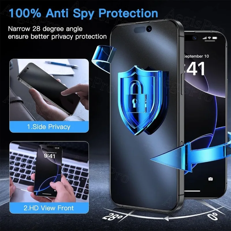 Protector de pantalla de vidrio templado de privacidad esmerilado, 2 uds., para IPhone 17/16/15/14/13/12/11 Pro Max Series, vidrio mate esmerilado - imagen 3