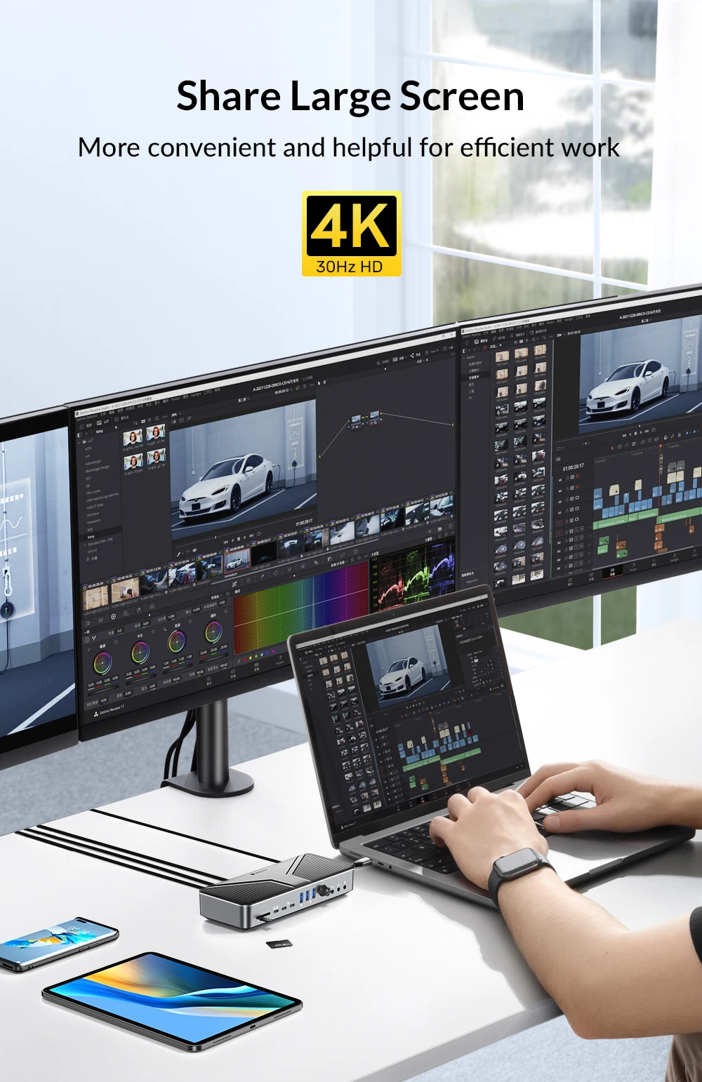 Yottamaster 22 en 1 Estación de acoplamiento 8K @ 30H HDMI VGA PD Ethernet RJ45 USB C 10Gbps Hub Adaptador multipuerto Compatible para computadoras portátiles - imagen 3