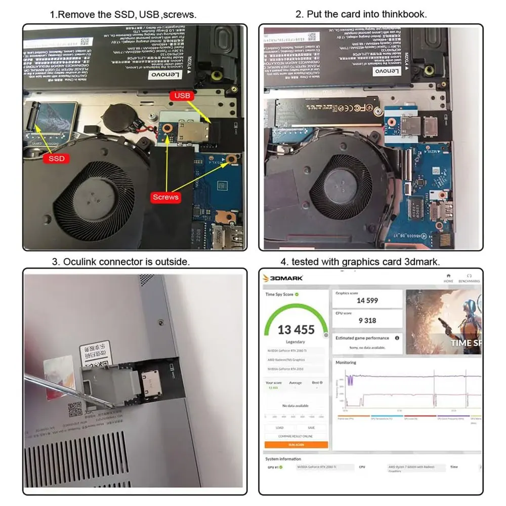 PCI-E 3,0 M.2 m-key a Oculink SFF-8612 SFF-8611 placa adaptadora de tarjeta gráfica para ThinkBook 14+ 16+ tarjeta gráfica externa y SSD - imagen 2