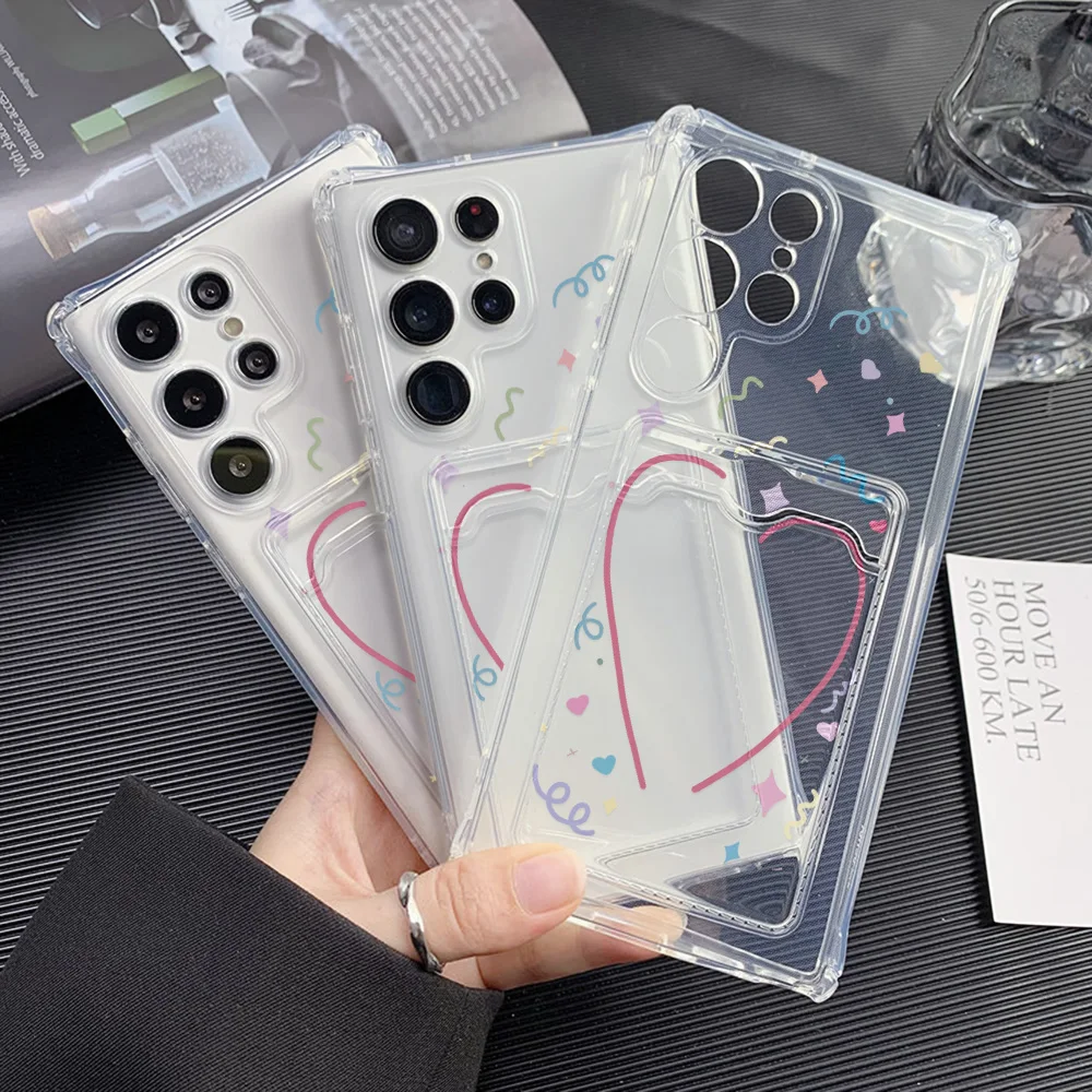 Funda de teléfono con tarjetero y corazón de amor para Samsung S24 Ultra S23 FE A55 5G A54 A35 A15 A16 S22 A06 A05 A05s, fundas suaves a prueba de golpes - imagen 5