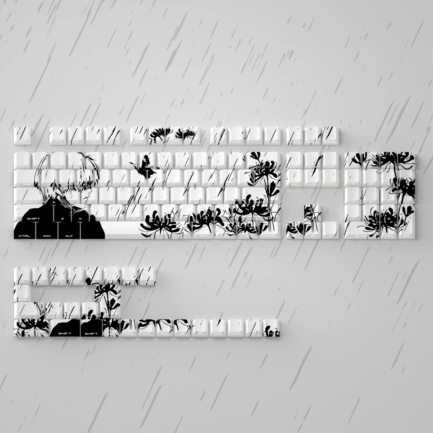 Juego de teclas con tema de cómics en blanco y negro, perfil de cereza PBT, 130 teclas, teclas originales personalizadas hechas a mano para teclado mecánico - imagen 2