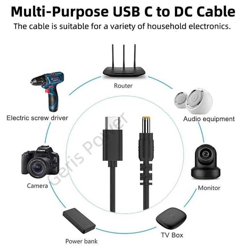 Cable adaptador Universal USB tipo C PD, 9V, 12V, 15V, CC 5,5x2,1mm, 4,0x1,7mm, 3,0x1,1mm, Cable de fuente de alimentación para enrutador, Mini ventilador y altavoz - imagen 3