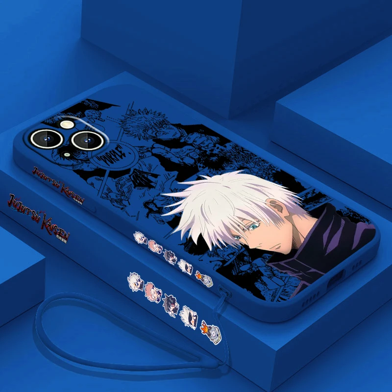 Jujutsu Kaisen Gojo Satoru funda de teléfono para Apple iPhone 15 14 13 12 11 Pro Max Plus 8 7 SE cubierta de capa de cuerda izquierda líquida - imagen 2