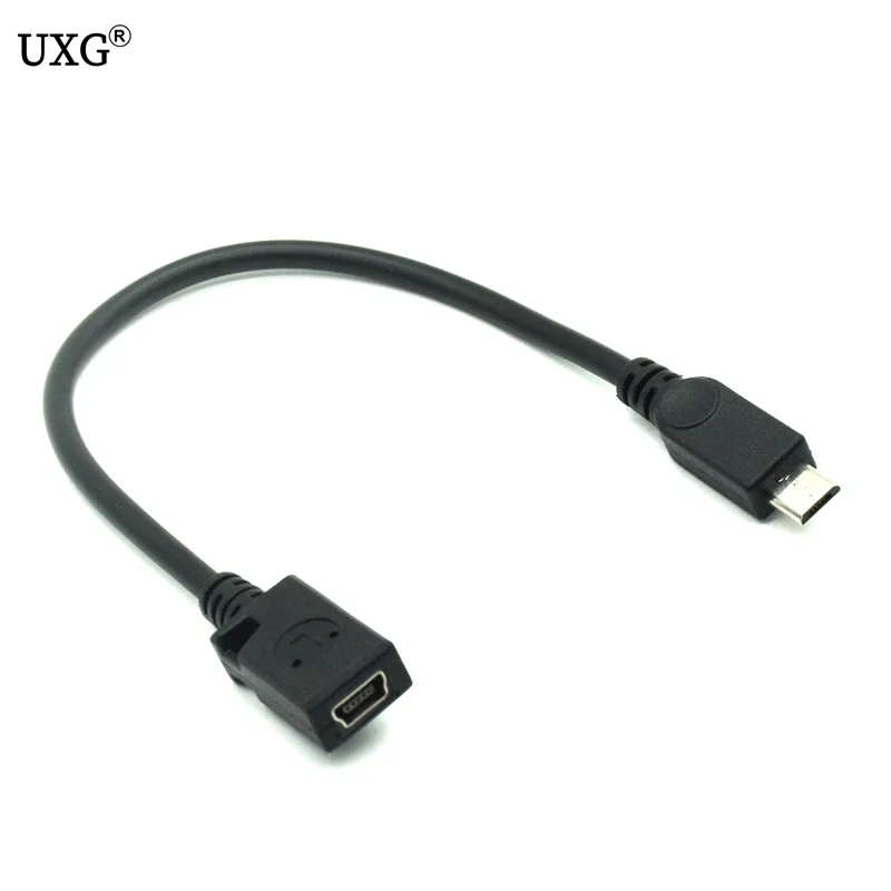 Conector Mini USB hembra a Micro USB macho de 15cm, Cable de carga y sincronización de datos, Cable corto de transferencia para teléfonos, MP3, MP4, Color negro - imagen 5