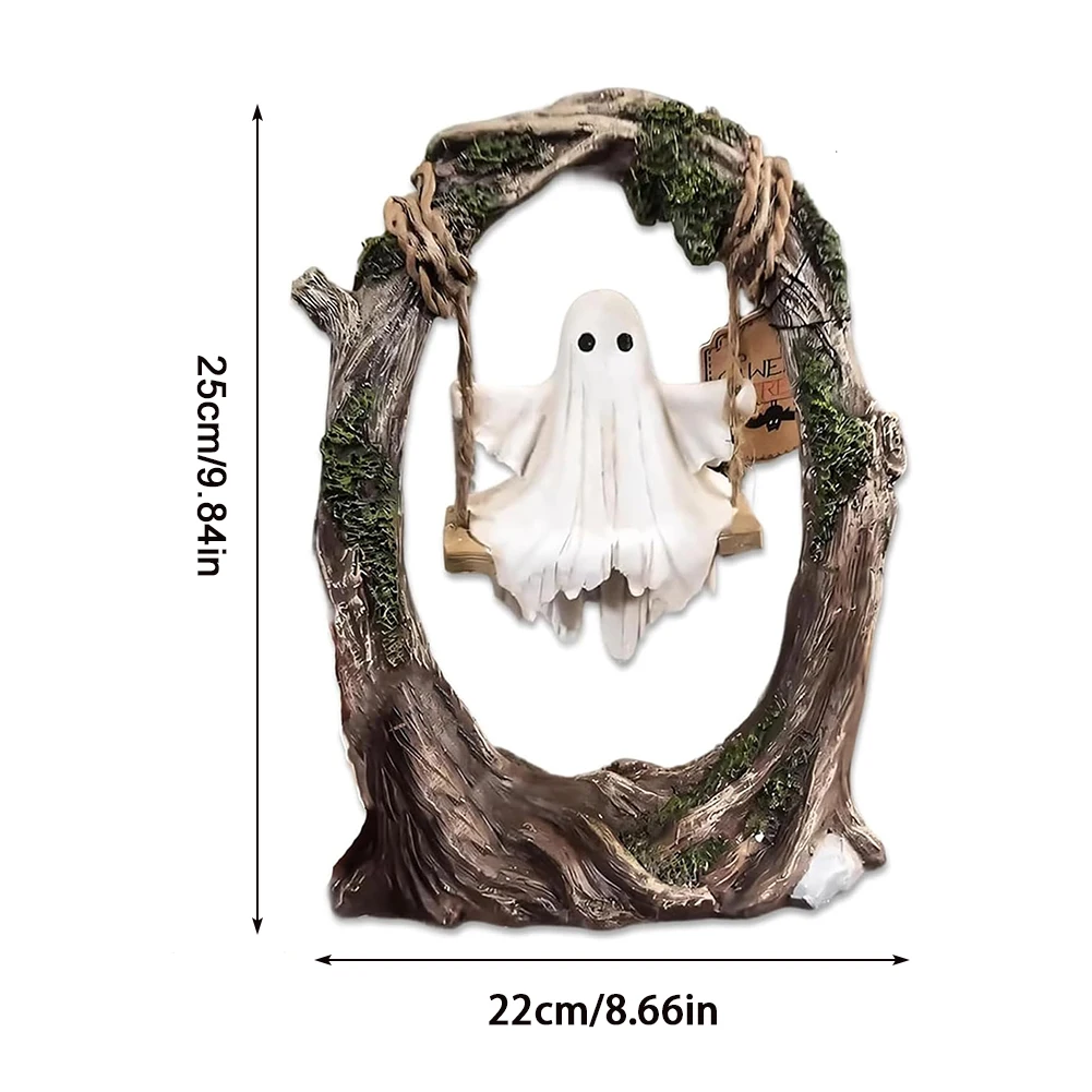 Adornos de decoración de columpio de árbol fantasma para Halloween, estatua espeluznante de resina, decoración del hogar para escritorio, alféizar de ventana, mesas de comedor - imagen 5
