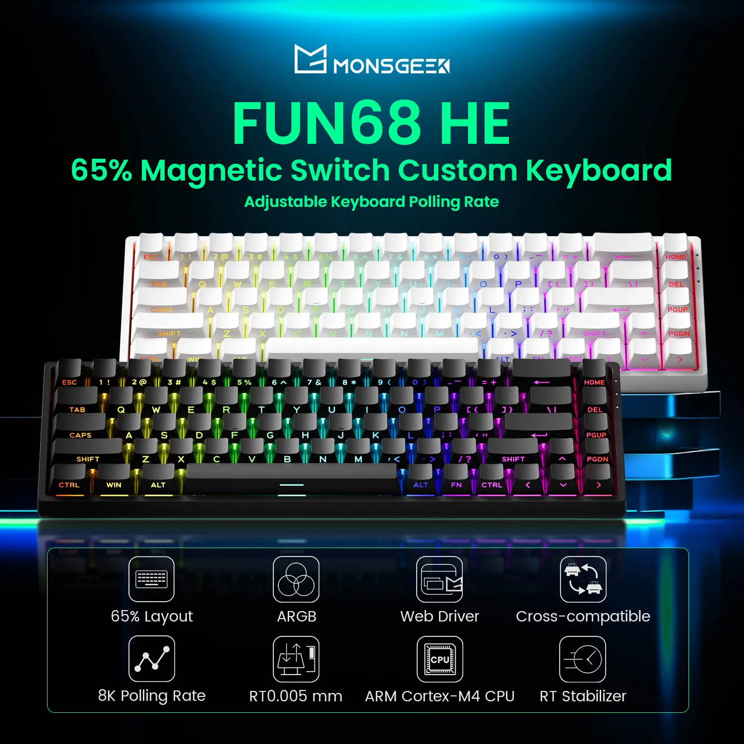 Akko MonsGeek FUN68 HE teclado magnético 65% disparador rápido 0,005mm 8000Hz ARGB USB/teclado personalizado inalámbrico para juegos para jugadores - imagen 2