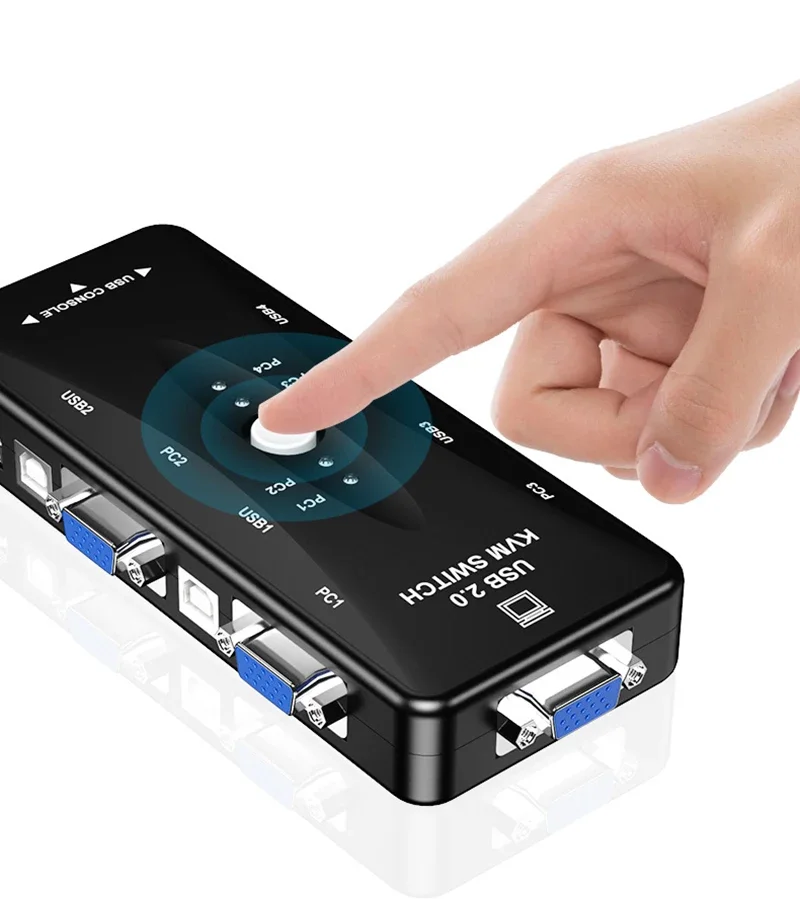 Conmutador KVM USB 2,0, conmutador KVM VGA de 4 puertos, adaptador de conector VGA para 4 ordenadores, ordenador portátil, PC, compartir un conjunto de Monitor de teclado y ratón