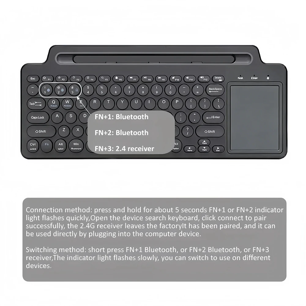 Teclado inalámbrico KEBIDUMEI 2,4G con panel táctil teclado Bluetooth Dual teclado para juegos de modo Dual con ranura para tarjetas para PC portátil - imagen 5