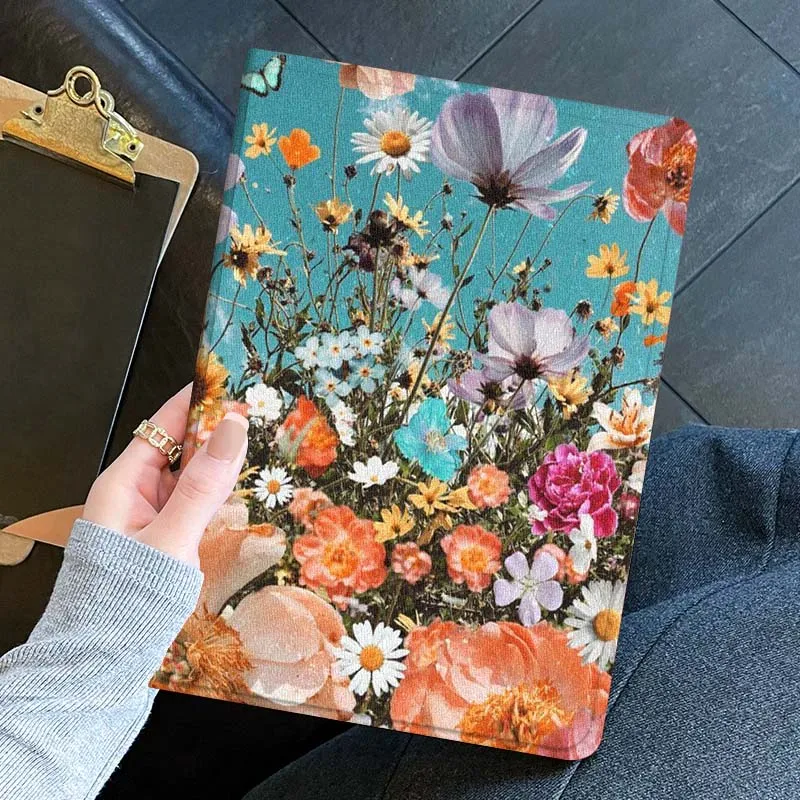 Funda colorida con arte floral para iPad Pro Mini 1, 2, 3, 4, 5, 6, 7, 7. a generación, 12,9, 10,5, 13, 11, 7,9, 8,3, M4 pulgadas
