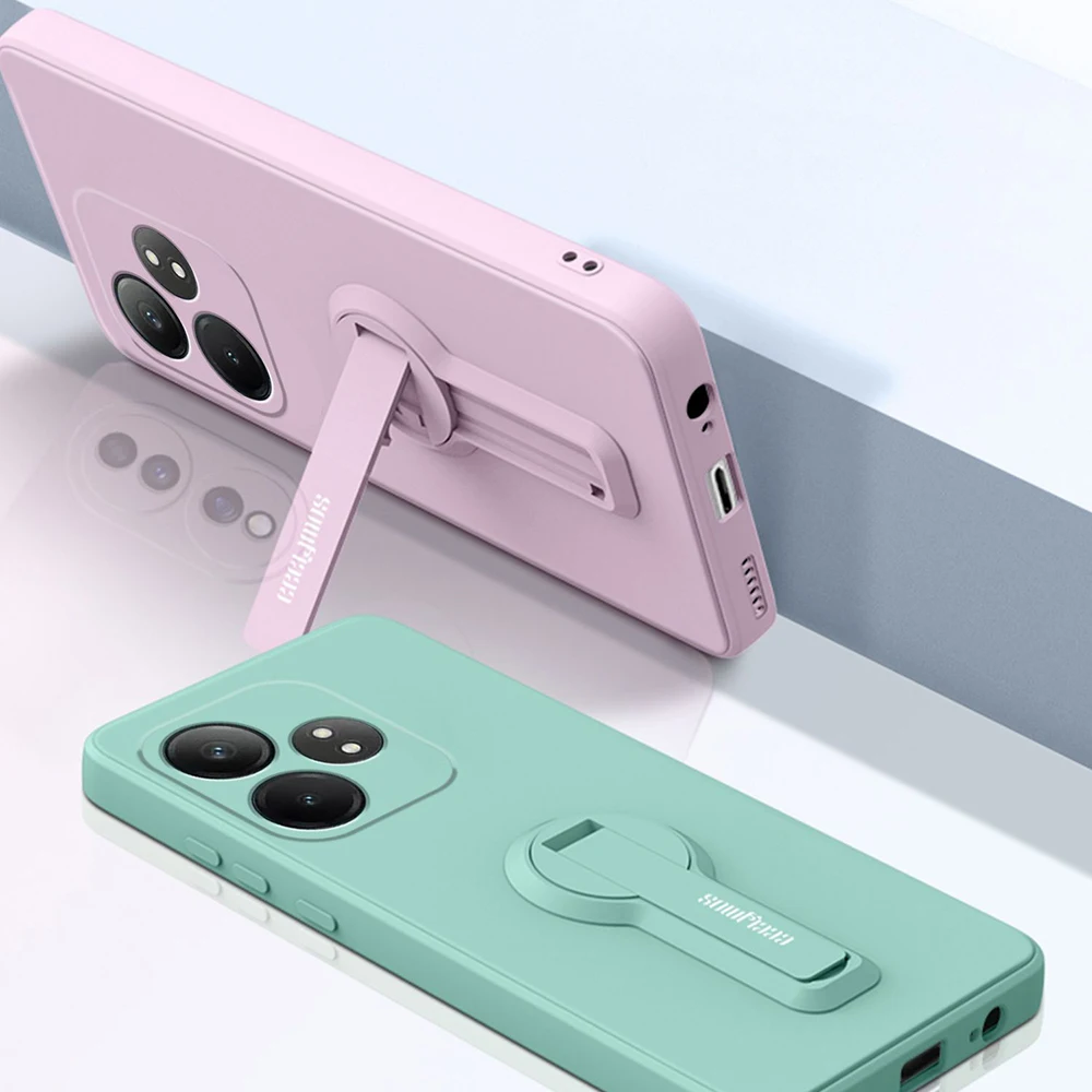 Funda de silicona para teléfono Realme GT 6 6T GT6, funda protectora suave con soporte, película protectora de pantalla - imagen 2