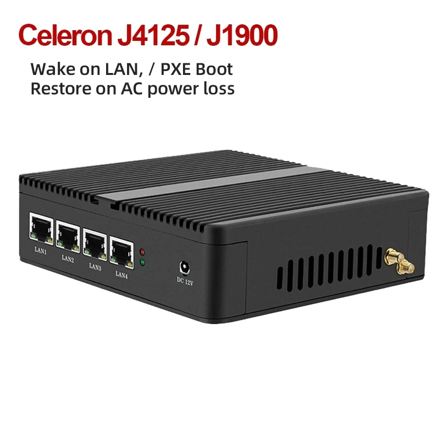 Cortafuegos enrutador pFsense sin ventilador Mini PC Celeron J1900 J4125 4 Core 4 LAN Gigabit Windows 10 Linux Openwrt servidor Industrial