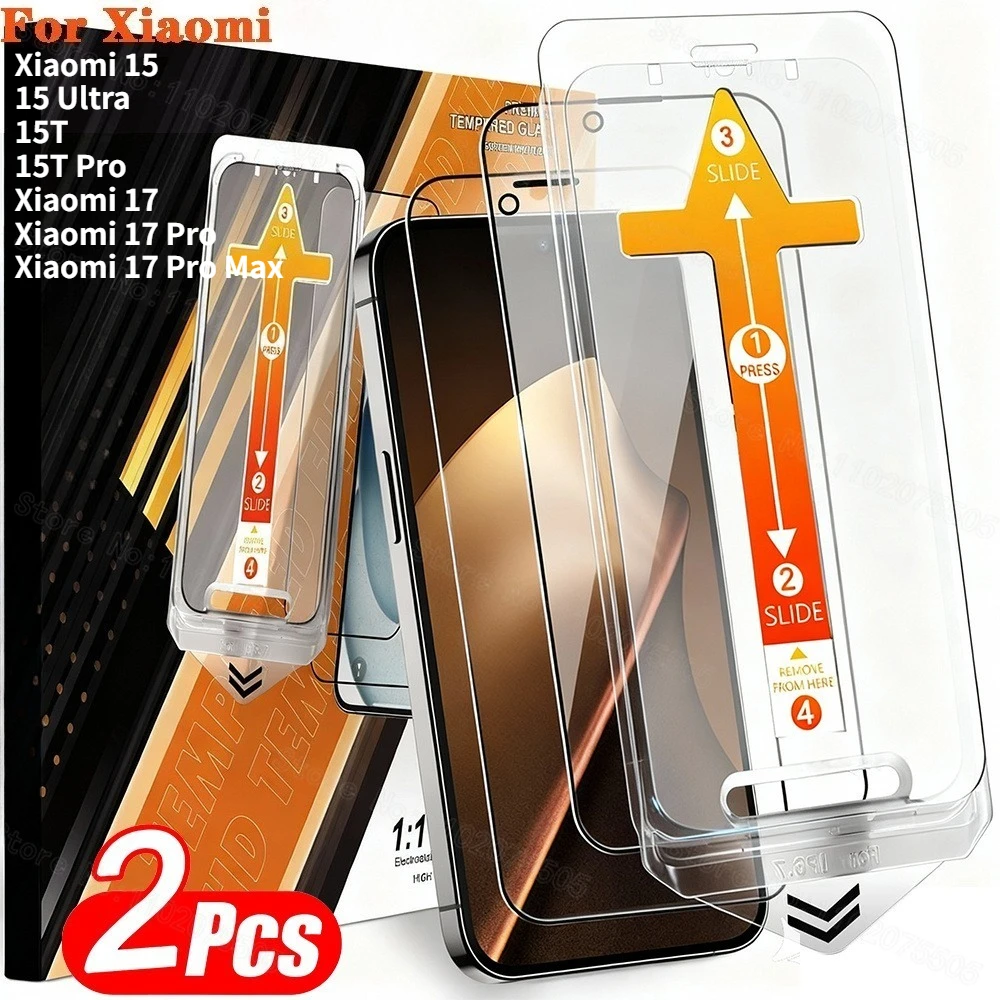 2 uds vidrio templado para Xiaomi 15T Pro 15T 15s Pro Protector de pantalla para Xiaomi 15 Ultra 15Pro 17 Pro Max vidrio de fácil instalación