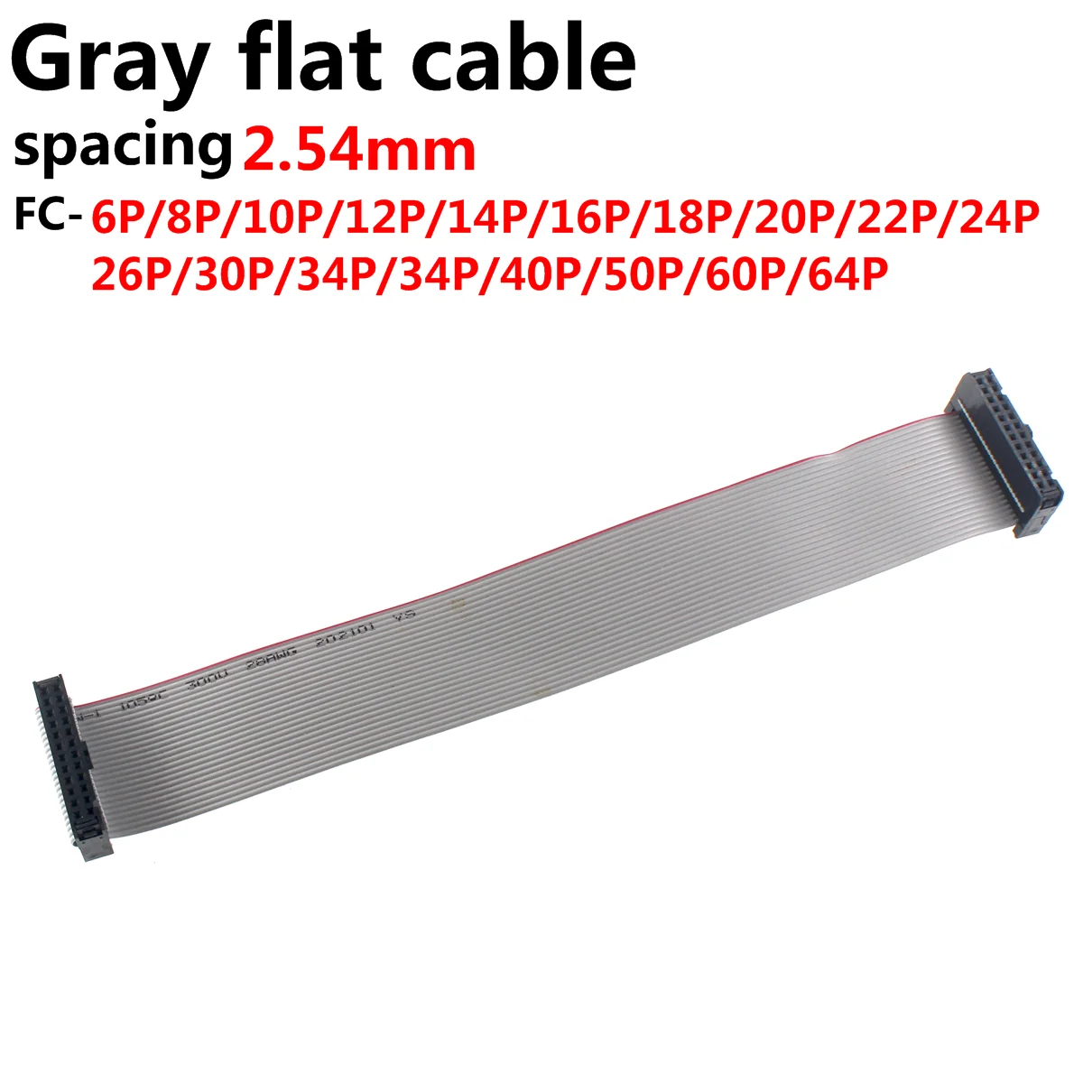 5 uds 2,54 MM paso 20CM JTAG ISP AVR Cable de descarga FC-6/10/14/16/20/40P conector PIN Cable de datos de cinta plana gris - imagen 2