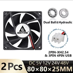 Ventilador 80mm USB Doble Bola 5V/12V/24V para PC