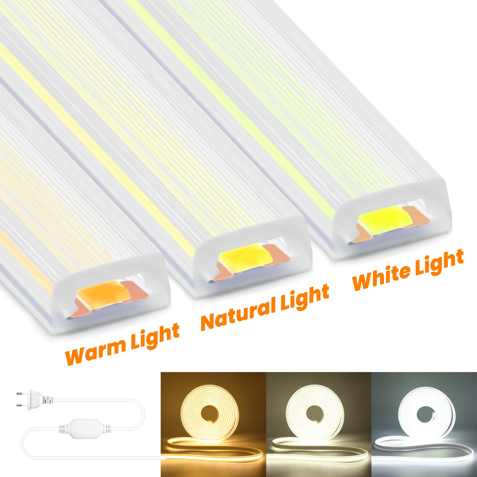 Luz LED Cob de 220V, 288leds/M, impermeable para exteriores, decoración del hogar, tira de luces Led COB de 5/10/50/100M, luces de jardín cortables de 50cm para cocina - imagen 5