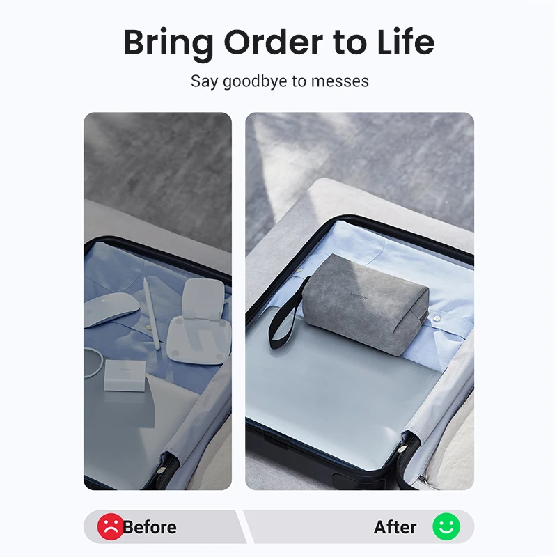 UGREEN-Bolsa de almacenamiento de cuero para auriculares, organizador de cables USB para cargador para auriculares, accesorios digitales para teléfonos móviles - imagen 2