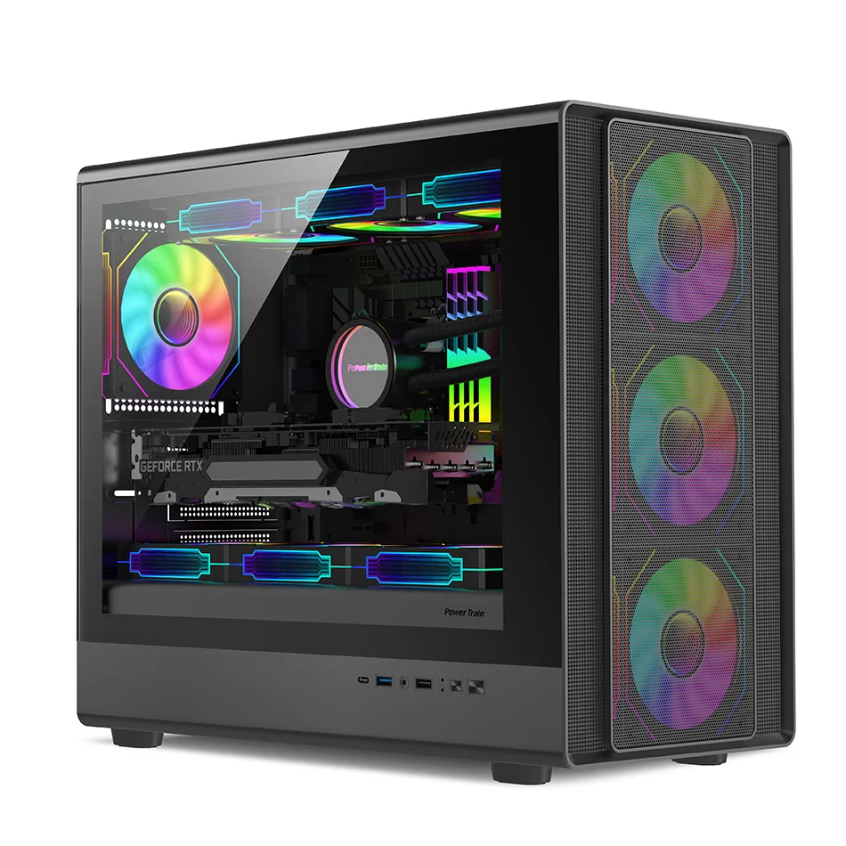 Power Train-funda de escritorio N1 MATX, carcasa de Host transparente lateral de vidrio Vertical, compatible con tarjeta gráfica de 420MM refrigerada por agua 360 - imagen 4