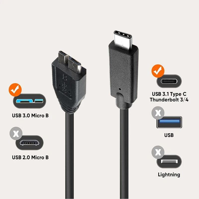 Cable USB C a Micro B 3,0 corto 5Gbps USB 3,1 USB-C a USB 3,0-Cable de sincronización de datos Micro B para disco duro HDD SSD cable WD - imagen 2
