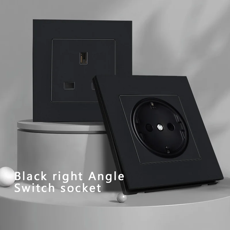 Enchufe eléctrico estándar europeo, alemán y ruso, Panel de toma de corriente de pared 16A, toma de corriente de agujero redondo europeo y ruso, CA 250V, negro