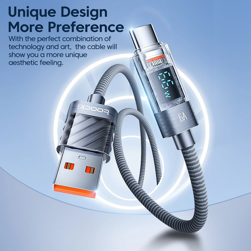 Toocki-Cable USB tipo C 6A para Huawei Mate 40 Pro, cargador de carga rápida de 66W, Cable USB A a USB C para Xiaomi 13 Oneplus Realme Oppo - imagen 2