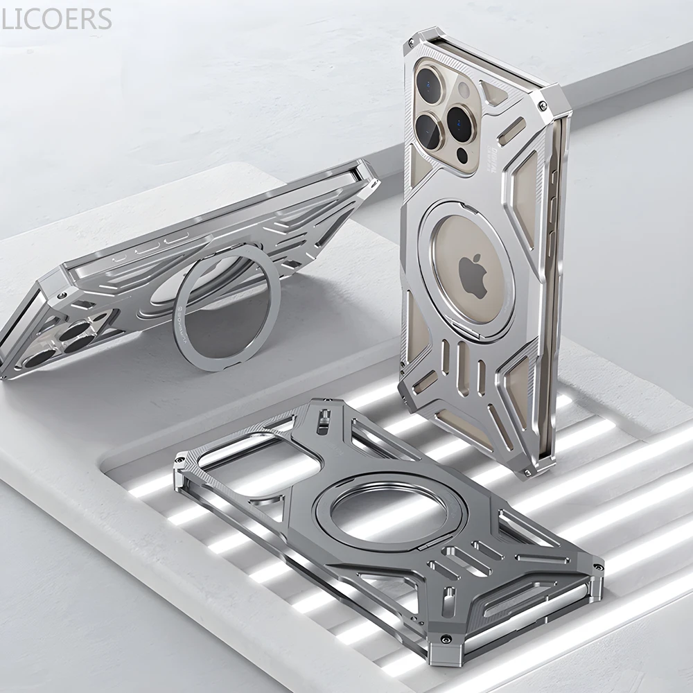 Funda de aleación de aluminio para iPhone 16, 15, 14, 13 Pro Max, soporte magnético para Magsafe, carcasa hueca sin bordes a prueba de golpes - imagen 2