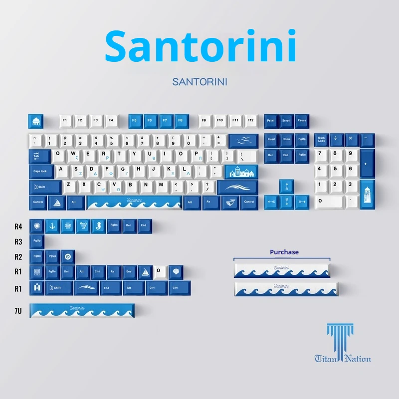 Teclado mecánico de sublimación térmica de altura de fábrica, teclas con tema Titan Nation, Santorini, 2024 teclas, Pbt, Original, 134 - imagen 3