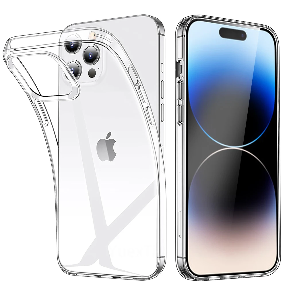 Funda de teléfono transparente para iPhone, carcasa trasera transparente de silicona TPU suave para iPhone 16, 11, 12, 13, 14, 15 Pro Max, XS Max, XR, 8, 7Plus