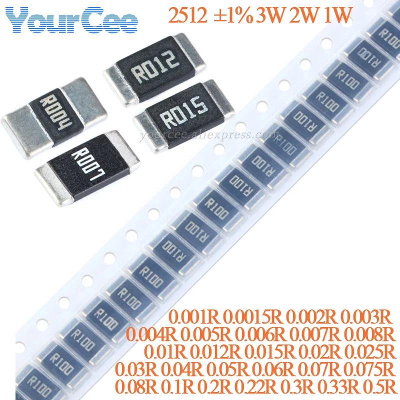 50 uds/10 Uds 3W 2W 1W 2512 resistencia de aleación SMD 1% 0.001 0.002 0.003 0.004 0.005 0.006 0.007 0.008 0.01 0.012 0.02R ohm resistencia