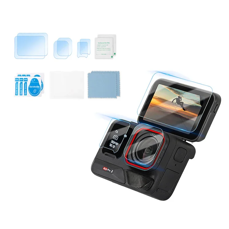 6 unids/set para Insta360 Ace Pro 2 pantalla película templada lente películas protectoras antiarañazos accesorios de Cámara de Acción