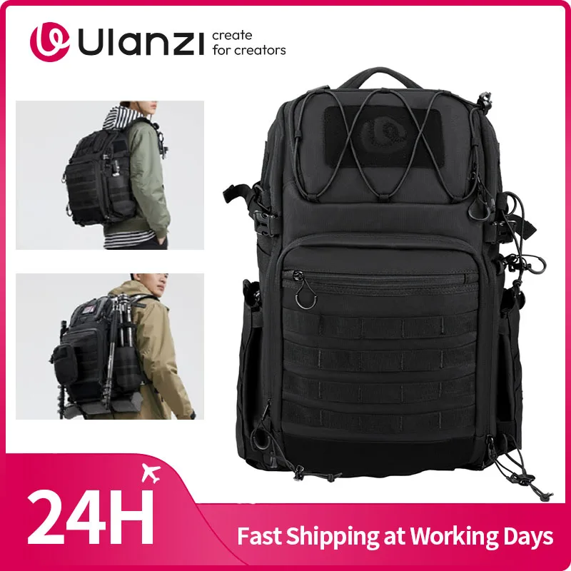 ​ Ulanzi BC007 Mochila táctica para cámara 28L con bolsillos laterales Divisores Apertura en forma de U Diseño plegable para viajes al aire libre