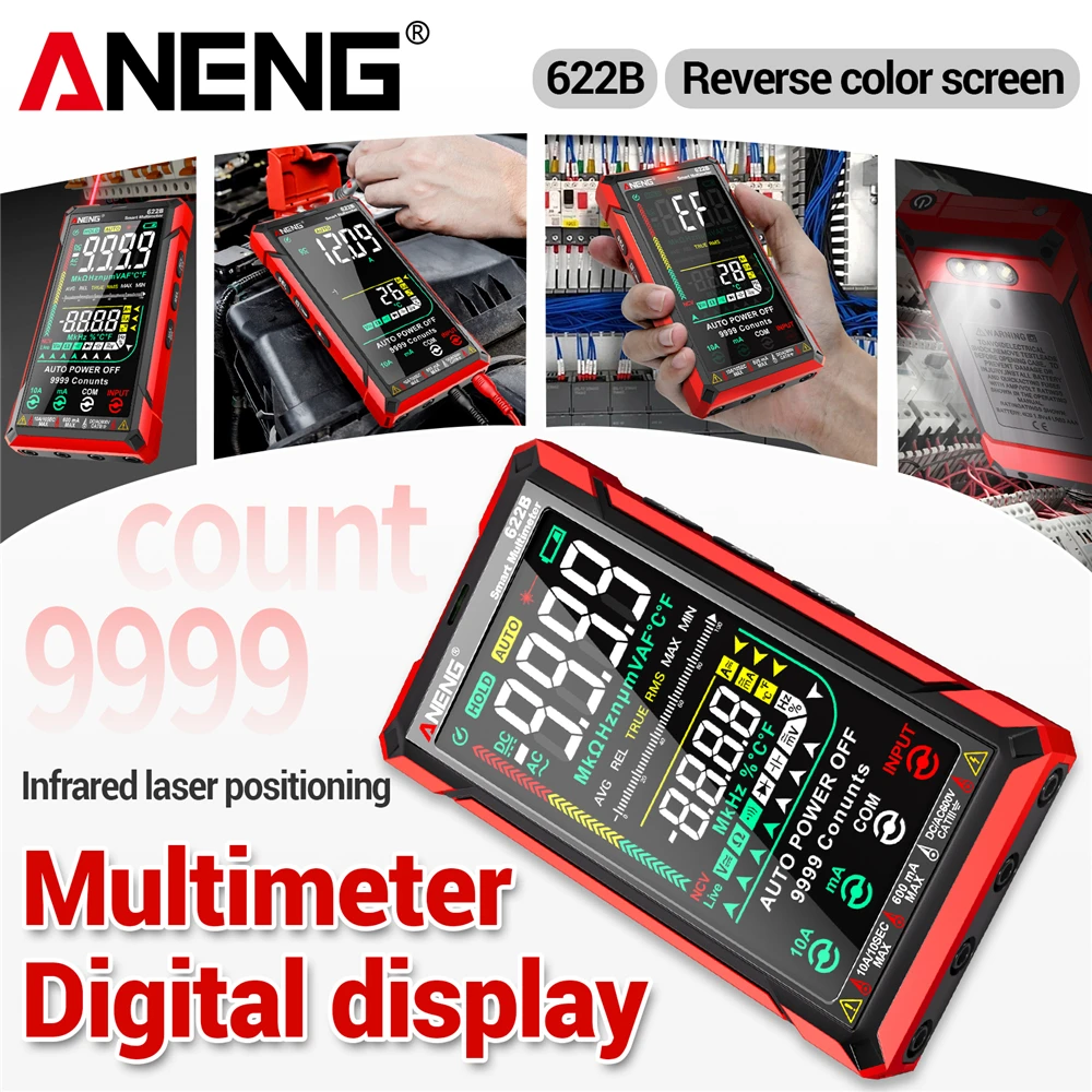 Multímetro Detector de medición láser ANENG 622A/622B 10A medidor amperímetro de corriente voltímetro Hz capacitancia Ohm NCV herramientas multimetro - imagen 5