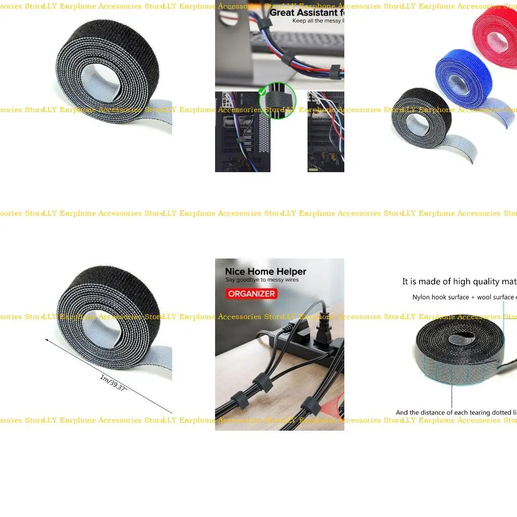 462E Cable almacenamiento doméstico para portavoz del escritorio ordenado Organizador Clips cable 1 metro cinta