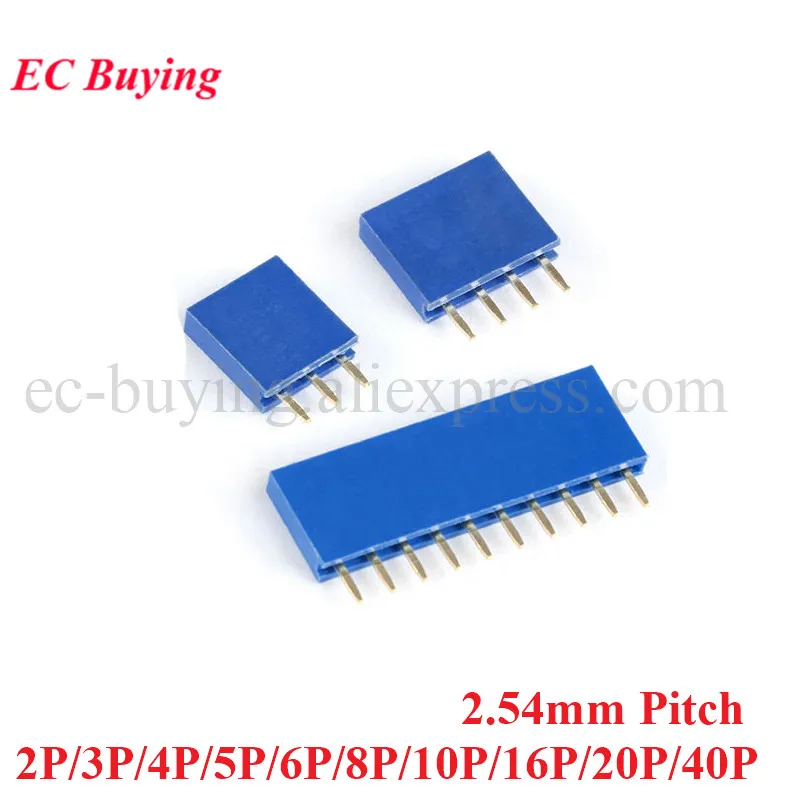 10 Uds. Conector hembra recto de una sola fila de paso de 2,54mm 1X2/3/4/5/6/8/10/16/20/40Pin PCB para Arduino