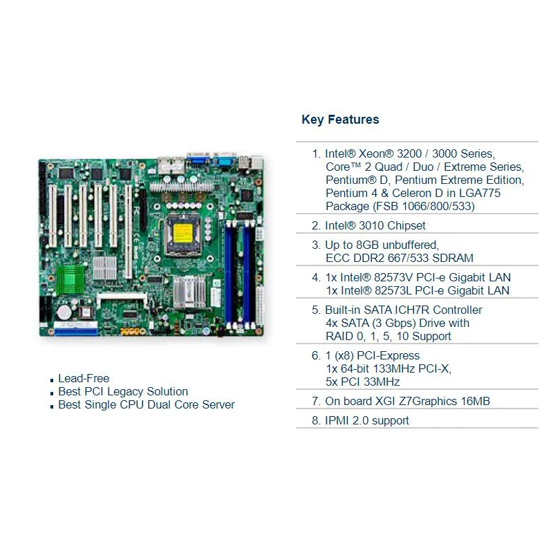 Placa base de servidor de equipo industrial LGA775 3010 compatible con Intel Xeon serie 3200/3000 PDSMA+ - imagen 5