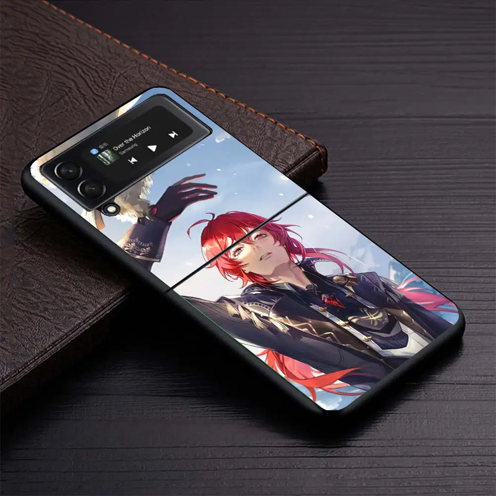 Genshin Impact Diluc-fundas de teléfono negras para Samsung Z Flip 7, 6, 5, 4, 3, galaxia de lujo ZFlip7 ZFlip6 Flip5 Flip4 Flip3, funda Z - imagen 5
