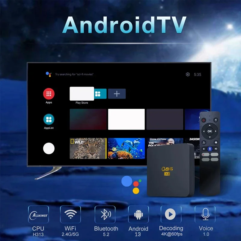 Q96X3 ATV Smart TV Box 4K HD 8GB 128GB All Winner H313 Quad Core Android 13BT5.2 WIFI 4G 5G Control remoto por voz Set Top Box iptv - imagen 5