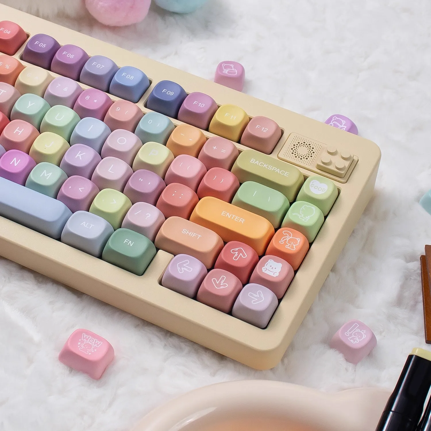 Teclas de teclado de perfil MOA Bear Candy de 134 teclas, teclas PBT de sublimación de tinte para interruptores mecánicos MX Cherry, teclado para juegos - imagen 3