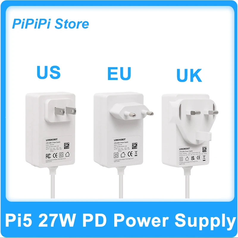 Raspberry Pi 5 Power Adapte 27W 5.1V5A USB tipo C PD fuente de alimentación 1,1 m de longitud de cable opciones enchufes EE. UU./UE/Reino Unido para Raspberry Pi 5/4B