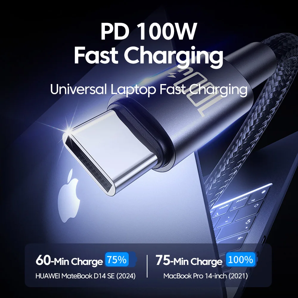 Cable de datos de C-C de 100W 5A Cable de carga rápida Dual tipo C Cable tipo C a tipo C para iphone 15 16 Samsung Huawei Xiaomi Cable USB C - imagen 2