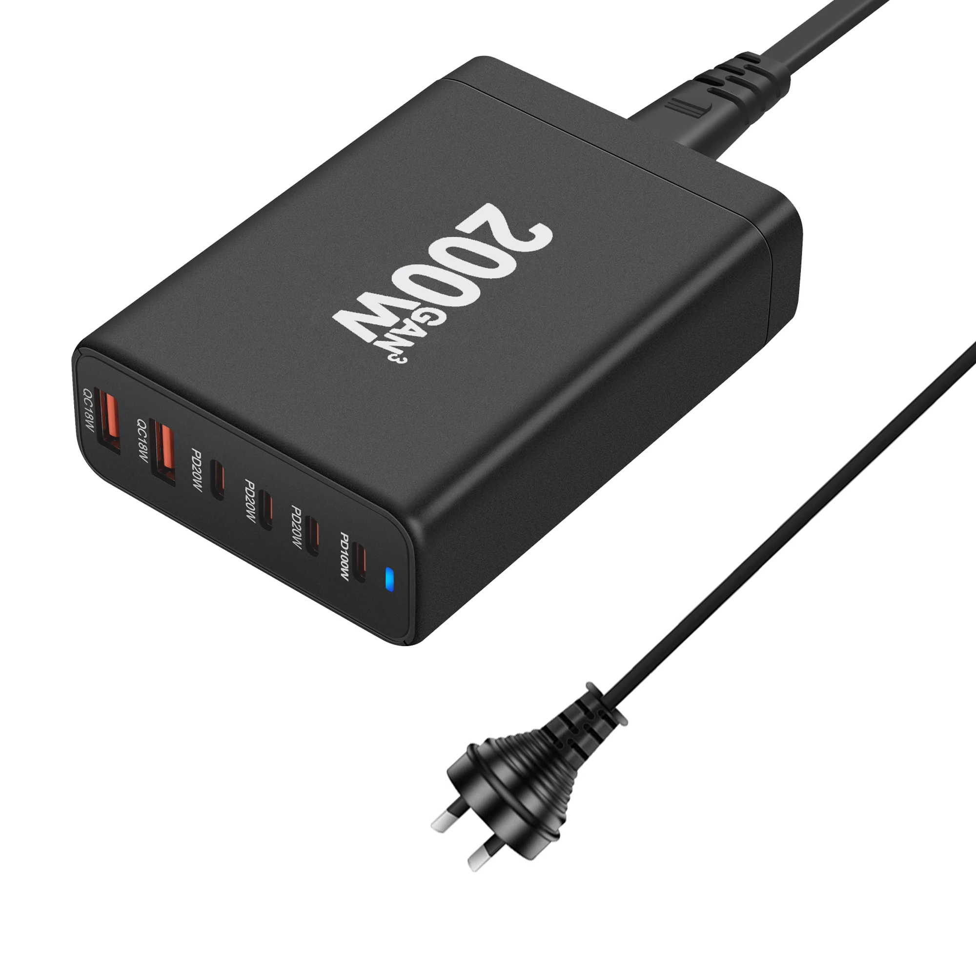 Cargador GaN de 200W, cargador PD USB C de 6 puertos, carga rápida 3,0 USB tipo C, cargador USB para teléfono móvil, Samsung y iPhone - imagen 5