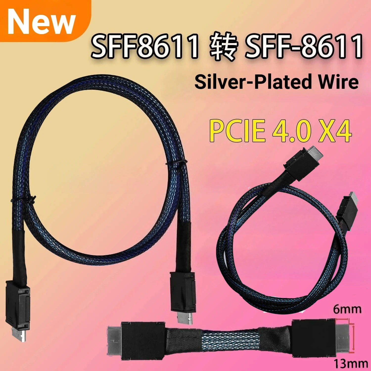 Cable PCIE 4,0 X4 GEN4 Oculink 4I de alta velocidad mejorado SFF-8611 Cable extensor suave trenzado GPU SSD OCuLink 4X Cable plateado - imagen 3